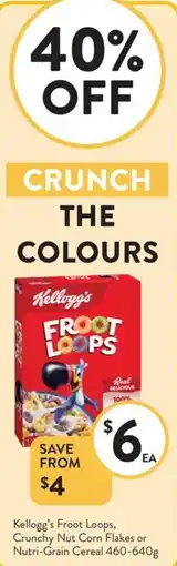Foodworks Kellogg's froot loops, crunchy nut corn flakes or nutri-grain cereal offer