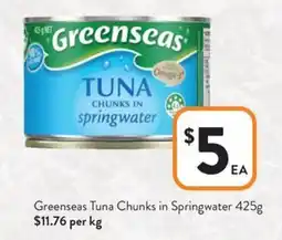 Foodworks Greenseas tuna chunks in springwater offer