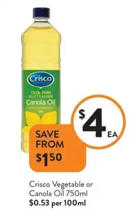 Foodworks Crisco Vegetable or Canola Oil offer
