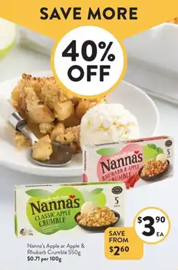 Foodworks Nanna's apple or apple & rhubarb crumble offer