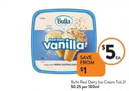 Foodworks Bulla Real Dairy Ice Cream Tub offer