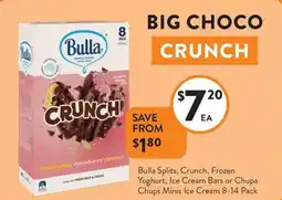 Foodworks Bulla splits, crunch, frozen yoghurt, ice cream bars or chupa chups minis ice cream offer