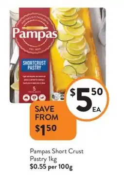 Foodworks Pampas short crust pastry offer