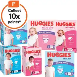 Woolworths Huggies Ultra Dry Nappies Pk 60-90 or Nappy Pants Pk 48-62 offer
