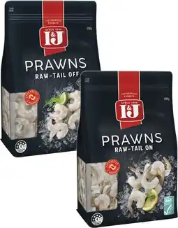 Coles I&J Raw Peeled Prawns Tail On or Tail Off 500g offer