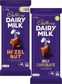 Coles Cadbury Dairy Milk Block Chocolate 150g-190g offer