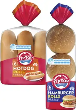 Coles Tip Top White Rolls 6 Pack 450g-520g offer