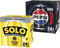 Coles Pepsi Max or Solo Zero Sugar Soft Drink 24x375mL offer