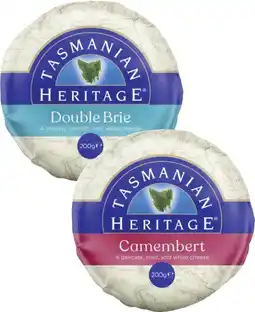 Coles Tasmanian Heritage Double Cream Brie or Camembert 200g offer