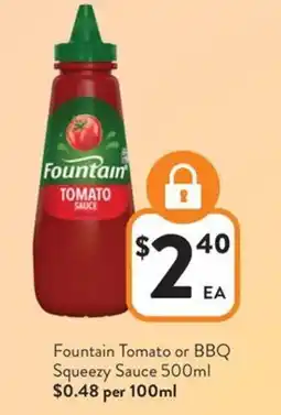 Foodworks Fountain tomato or bbq squeezy sauce offer