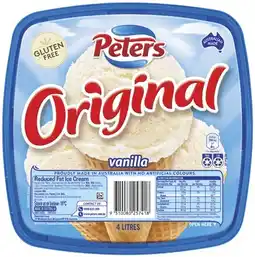 Coles Peters Original Ice Cream Tub 4 Litre offer