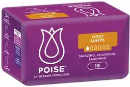 Coles Poise Bladder Protection Light Continence Liners 18 Pack offer