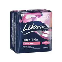 Woolworths Libra Ultra Thins Pads with Wings Pk 12 offer