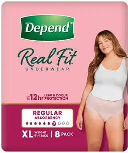 Coles Depend Real Fit Underwear for Women XL 8 Pack offer