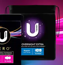Coles U by Kotex Overnight Extra Pads with Wings 10 Pack offer