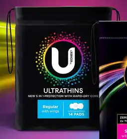 Coles U By Kotex Ultra Thin Pads Regular with Wings 14 Pack offer