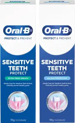 Coles Oral B Sensitivity & Gum Extra Fresh or All Day Protection Toothpaste 90g offer