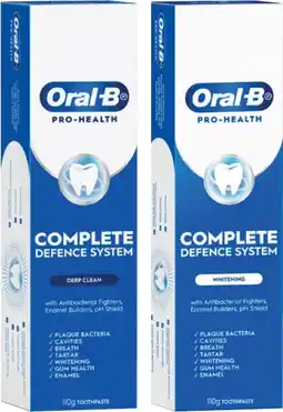 Coles Oral B Pro Health Advanced Deep Clean or Whitening Toothpaste 110g offer