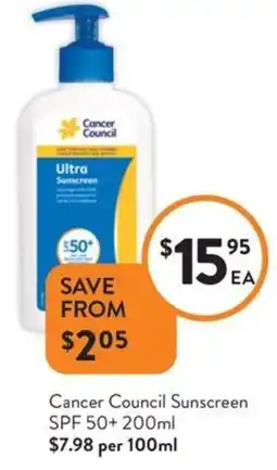 Foodworks Cancer council sunscreen offer