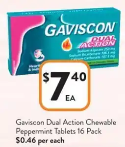 Foodworks Gaviscon dual action chewable peppermint tablets offer