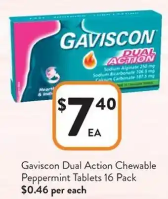 Foodworks Gaviscon dual action chewable peppermint tablets offer