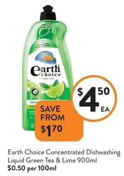 Foodworks Earth choice concentrated dishwashing liquid green tea & lime offer