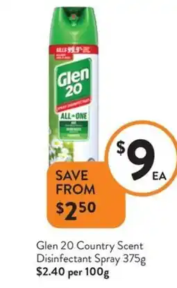Foodworks Glen 20 country scent disinfectant spray offer