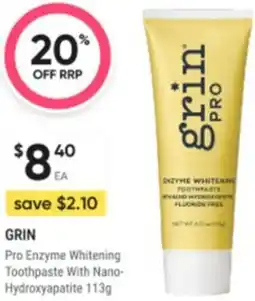 Healthy Life Grin Pro Enzyme Whitening Toothpaste With Nano Hydroxyapatite offer