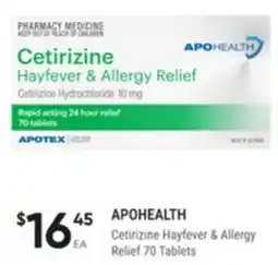 Healthy Life Apohealth Cetirizine Hayfever & Allergy Relief offer