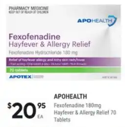 Healthy Life Apohealth Fexofenadine Hayfever & Allergy Relief Fexofenadine Hydrochloride offer