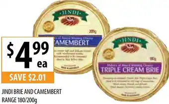 Supabarn Jindi Brie And Camembert Range 180/200g offer