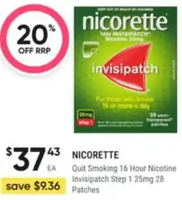 Healthy Life Nicorette Quit Smoking 16 Hour Nicotine Invisipatch Step 1 25mg 28 Patches offer