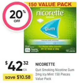 Healthy Life Nicorette Quit Smoking Nicotine Gum 2mg Icy Mint offer