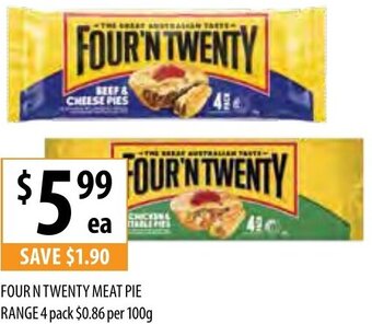 Supabarn Four N Twenty Meat Pie Range 4 Pack offer