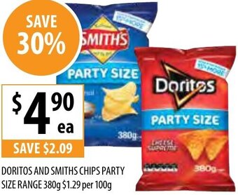 Supabarn Doritos And Smiths Chips Party Size Range 380g offer