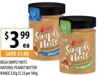 Supabarn Bega Simply Nuts Natural Peanut Butter Range 325g offer