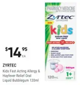 Healthy Life Zyrtec Kids Fast Acting Allergy & Hayfever Relief Oral Liquid Bubblegum offer