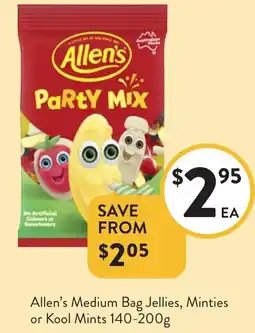 Foodworks Allen's Medium Bag Jellies, Minties or Kool Mints offer