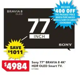 Harvey Norman Sony 77" BRAVIA 8 4K' HDR OLED Smart TV offer