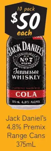 Cellarbrations Jack Daniel's 4.8% Premix Range Cans offer