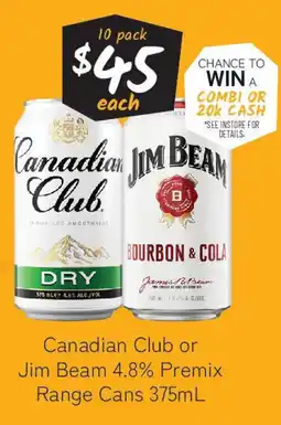 Cellarbrations Canadian Club or Jim Beam 4.8% Premix Range Cans offer