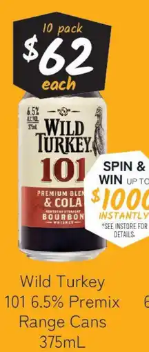 Cellarbrations Wild Turkey 101 6.5% Premix Range Cans offer