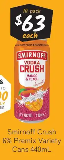 Cellarbrations Smirnoff Crush 6% Premix Variety Cans offer