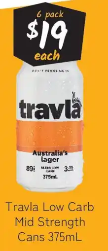 Cellarbrations Travla Low Carb Mid Strength Cans offer