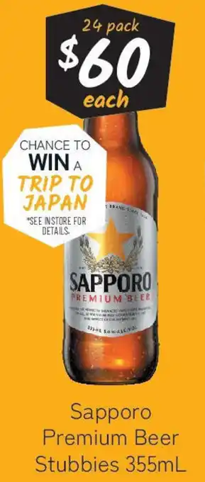 Cellarbrations Sapporo Premium Beer Stubbies offer
