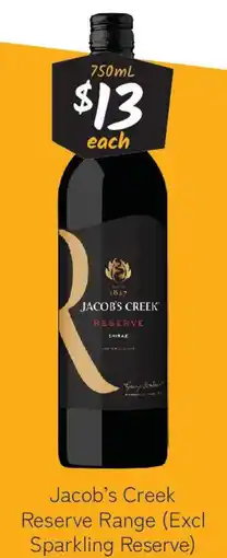Cellarbrations Jacob's Creek Reserve Range (Excl Sparkling Reserve) offer