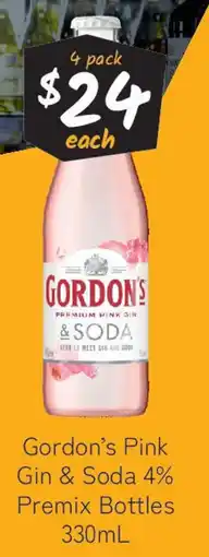 Cellarbrations Gordon's Pink Gin & Soda 4% Premix Bottles offer