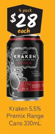 Cellarbrations Kraken 5.5% Premix Range Cans offer