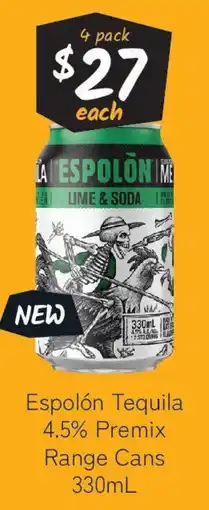 Cellarbrations Espolón Tequila 4.5% Premix Range Cans offer