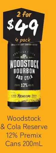 Cellarbrations Woodstock & Cola Reserve 12% Premix Cans offer